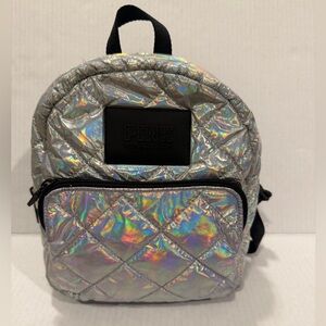 PINK Victoria's Secret Iridescent Silver Holographic Quilted Mini Backpack